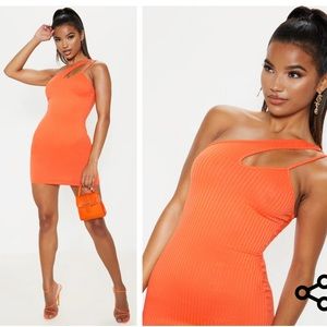 Bright Orange Asymmetric Strap Detail Dress